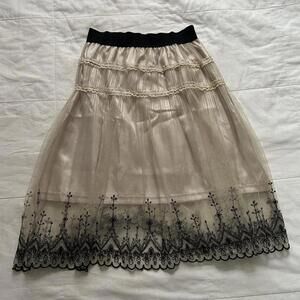 Axes Femme cream & black lace mesh overlay  midi skirt with elastic waistband